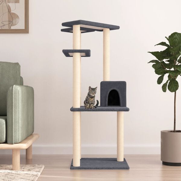 vidaXL Cat Tree with Sisal Scratching Posts Dark Grey 123 cm