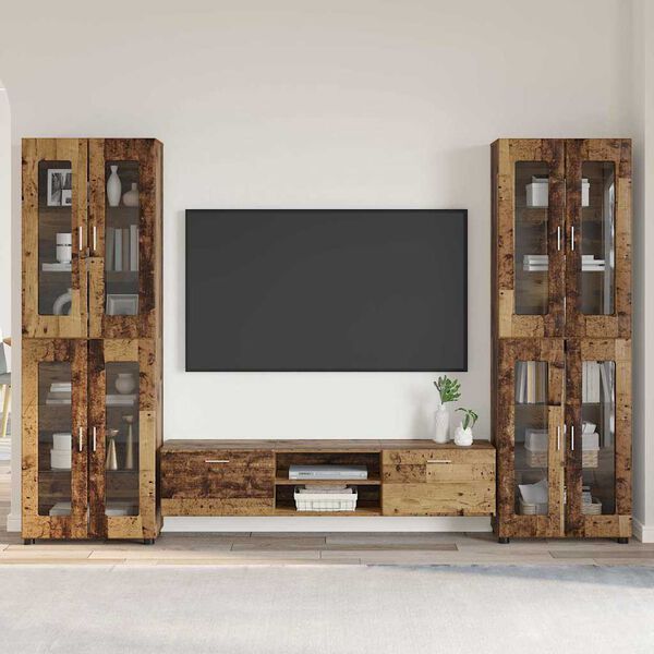 vidaXL TV Cabinet Set with Drawer FLORIN Old Wood Engineered Wood