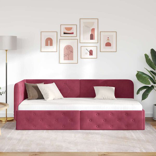 vidaXL Corner Bed Frame with Headboard Wine Red 80 x 200 cm Velvet