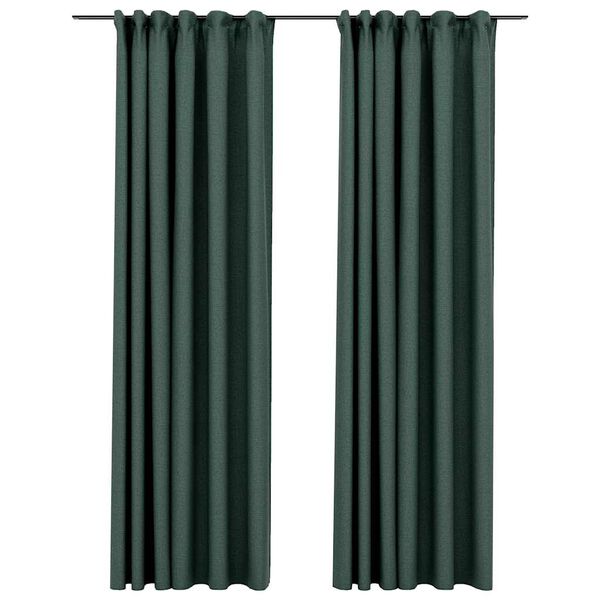 vidaXL Linen-Look Blackout Curtains with Hooks 2 pcs Green 140x245 cm