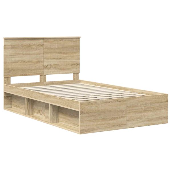 vidaXL Bed Frame with Headboard Sonoma 120 x 190 cm Solid Pine Wood