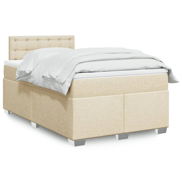 vidaXL Box Spring Bed with Mattress Cream 120x190 cm Fabric