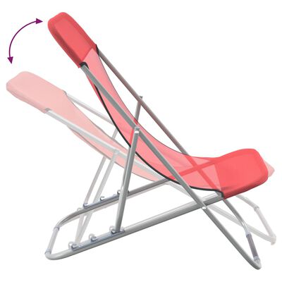 vidaXL Folding Beach Chairs 2 pcs Red Textilene&Powder-coated Steel