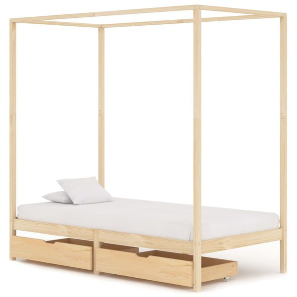 vidaXL Canopy Bed Frame without Mattress Solid Pine Wood 100x200 cm