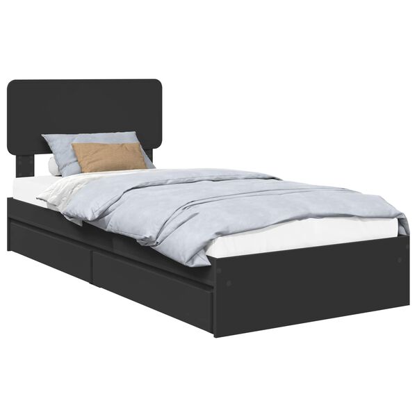 vidaXL Storage Bed with Headboard Black 90 x 190 cm Engineered Wood
