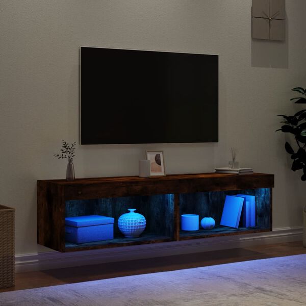 vidaXL TV Cabinets with LED Lights 2 pcs Smoked Oak 60x30x30 cm