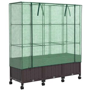 vidaXL Garden Planter with Greenhouse Cover&Wheels 3 pcs Brown PP