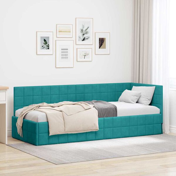 vidaXL Corner Bed Frame with Headboard Turquoise 80 cm x 200 cm Velvet