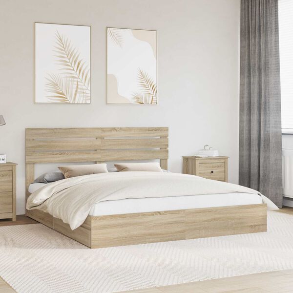 vidaXL Storage Bed with Drawer Sonoma Oak 180 x 200 cm Engineered Wood