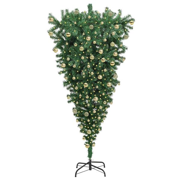 vidaXL Upside-down Artificial Pre-lit Christmas Tree with Ball Set PVC