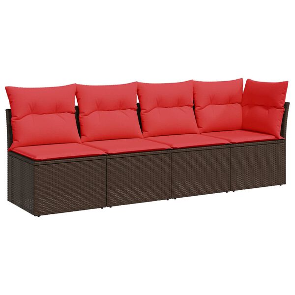 vidaXL Garden Sofa with Cushion Brown 227 x 62 x 69cm Poly Rattan