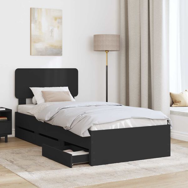 vidaXL Bed Frame with Drawer Black 75 x 190 cm Engineer Wood