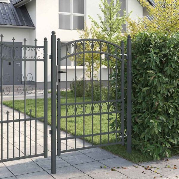 vidaXL Fence Gate with Lock Grey 170 x 100 cm Powder-coated steel