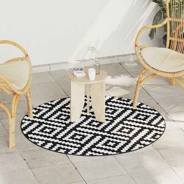 vidaXL Outdoor Carpet ARAKIL White and Black Ø120 cm PP