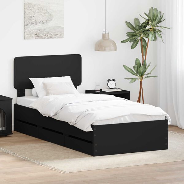 vidaXL Bed Frame with Drawer Black 75 x 190 cm Engineer Wood