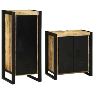 vidaXL Bathroom Furniture Set with Shelf 2 pcs Brown Soild Mango Wood