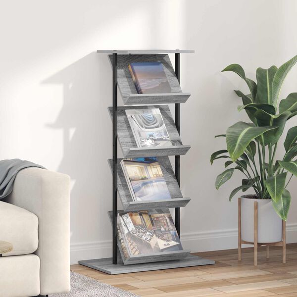 vidaXL Magazine Rack Grey Sonoma 68 x 40 x 123.5 cm Engineered Wood