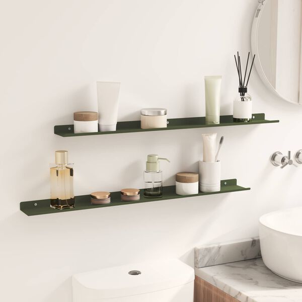 vidaXL Floating Shelf 2 pcs Olive Green 80 x 9 x 2.5 cm Steel