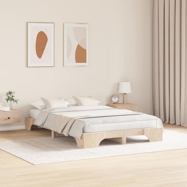 vidaXL Bed Frame Natural 135 x 190 cm Solid Pine Wood