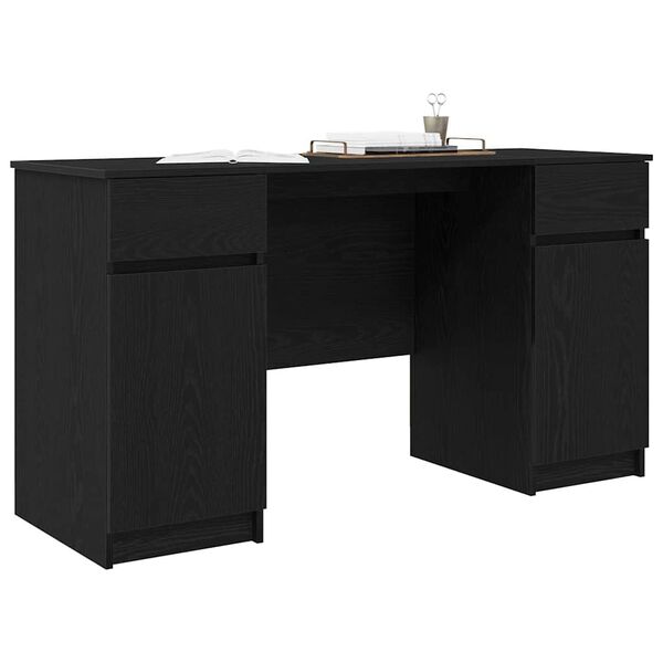 vidaXL Desk with Drawer Black oak 140 x 49 x 76 cm Engineered wood