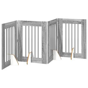 vidaXL Foldable Dog Gate with Stands 4 pcs Grey Sonoma 241 cm