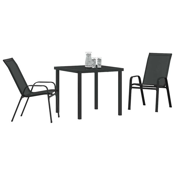 vidaXL Garden Dining Set 3 pcs Black Powder-coated Steel
