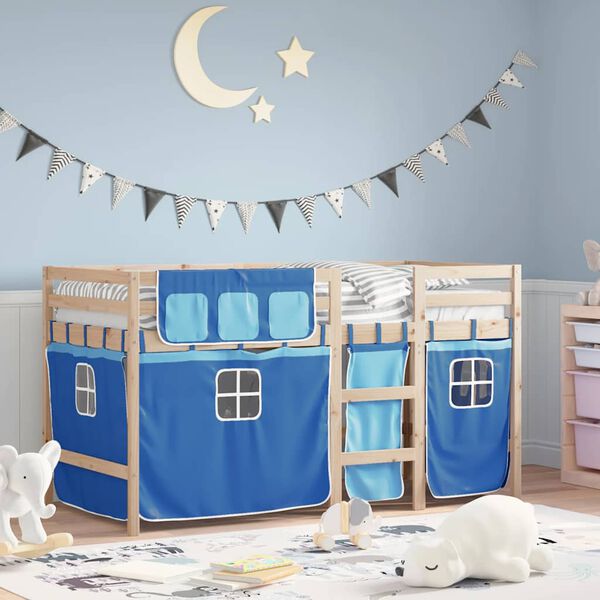 vidaXL Kids' Loft Bed with Curtains without Mattress Blue 90x190 cm Single