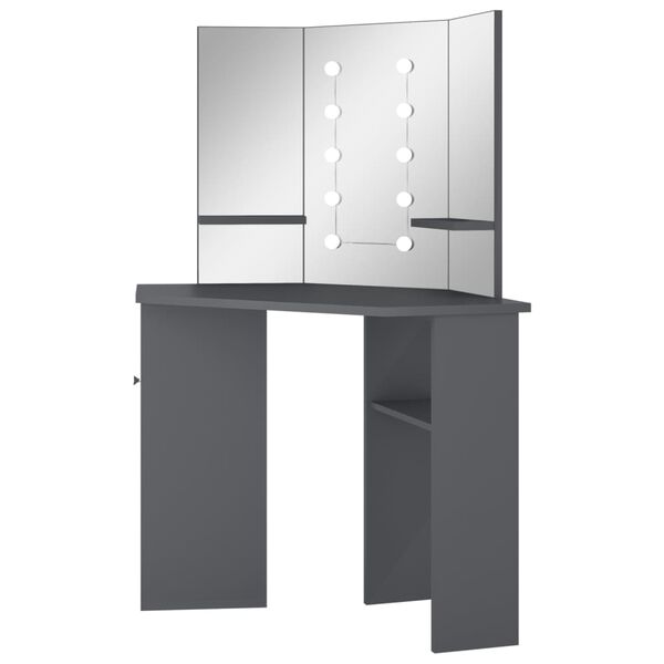 vidaXL Corner Dressing Table with LED Grey 111x54x141.5 cm