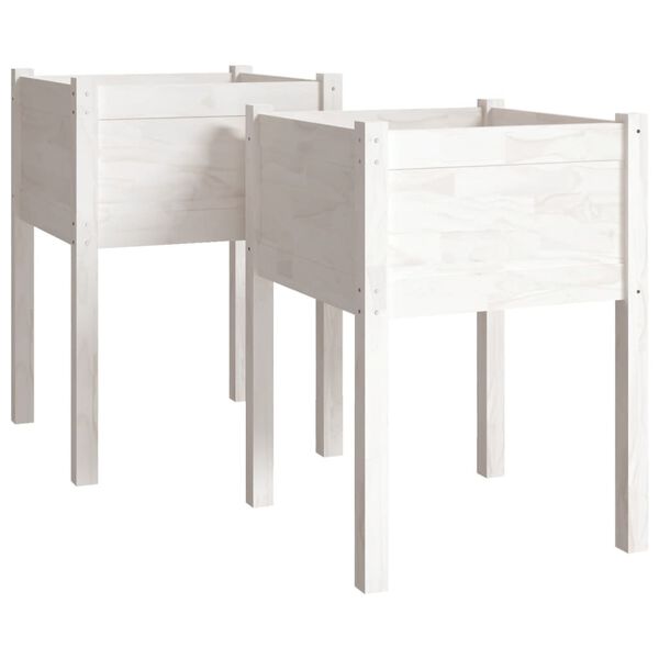 vidaXL Garden Planters 2 pcs White 50x50x70 cm Solid Pinewood