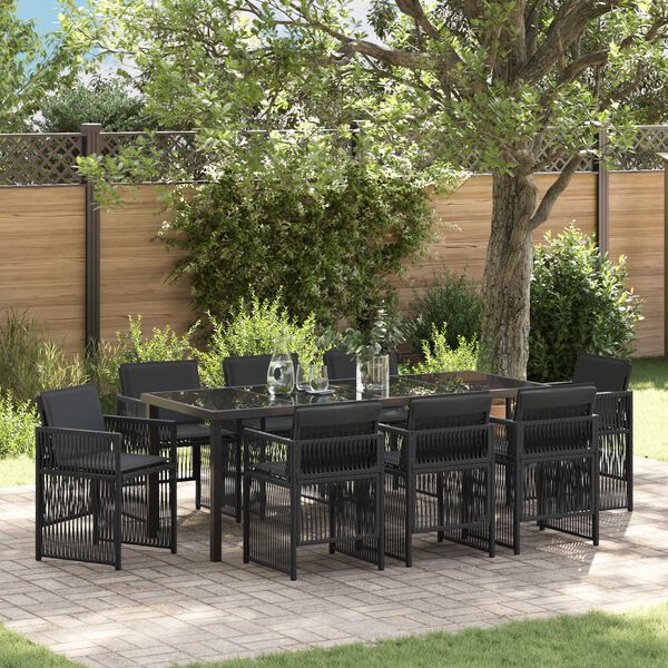 vidaXL Garden Dining Set 9 pcs Black Powder-Coated Steel