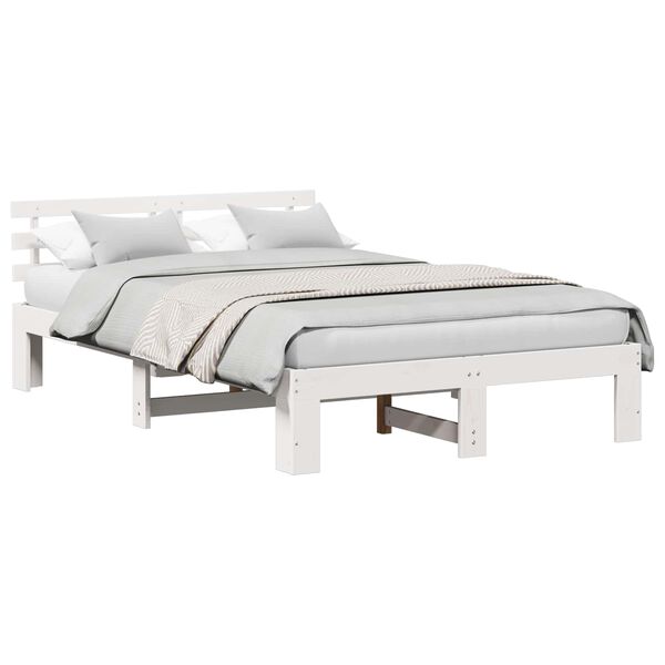 vidaXL Bed Frame with Headboard White 120 x 190 cm Solid Pine Wood