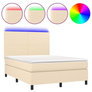 vidaXL Box Spring Bed with Mattress&LED Cream 140x190 cm Fabric