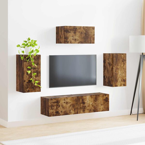 vidaXL TV Cabinet Set Wall-mounted 5 pcs Smoked Oak Engineered Wood