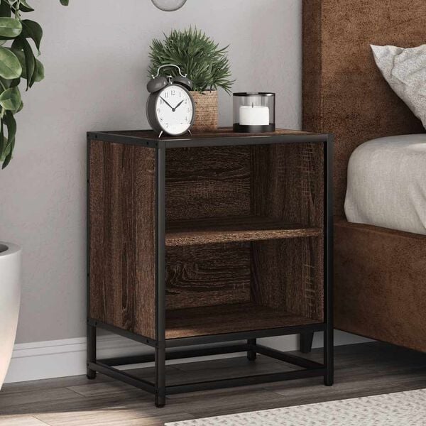 vidaXL Bedside Cabinet Brown Oak 40x31x50 cm Engineered Wood and Metal