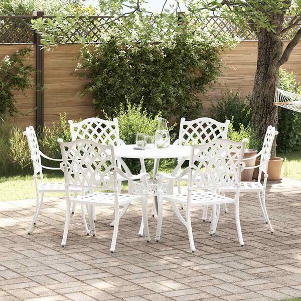 vidaXL Garden Dining Set 7 pcs White Aluminium