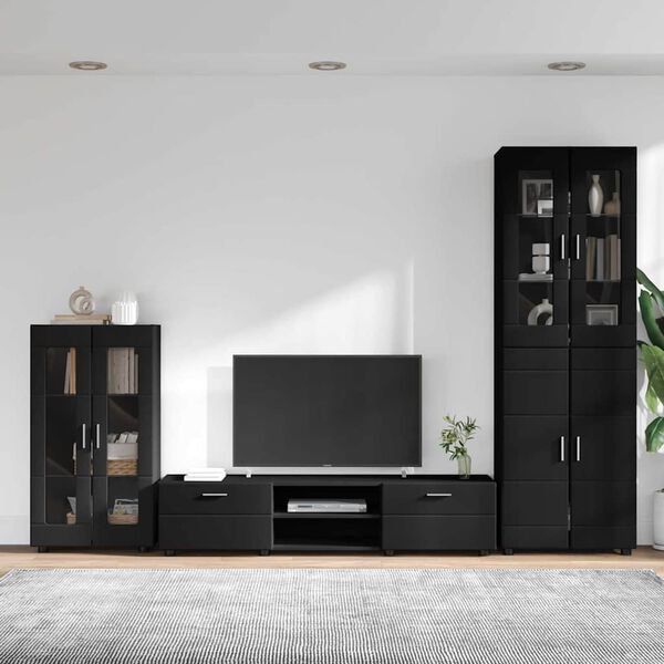 vidaXL TV Cabinet Set with Drawer FLORIN Black Engineered Wood