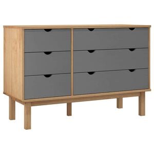 vidaXL Drawer Cabinet"OTTA" Brown&Grey 111x43x73,5 cm Solid Wood Pine