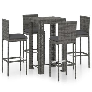 vidaXL 5 Piece Garden Bar Set with Cushions Poly Rattan Grey