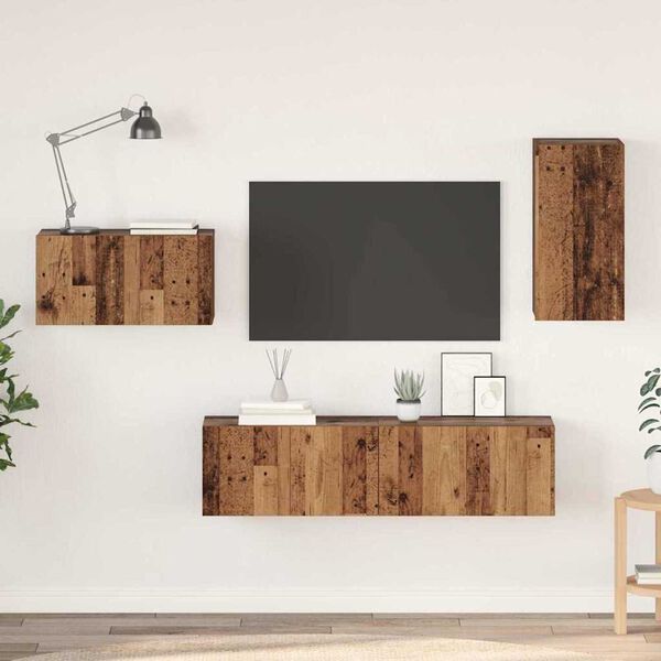 vidaXL TV Cabinet Set with Drawer 4 pcs Old Wood Engineered Wood