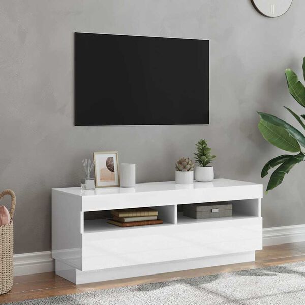 vidaXL TV Cabinet with LED Lights High Gloss White 100x35x40 cm
