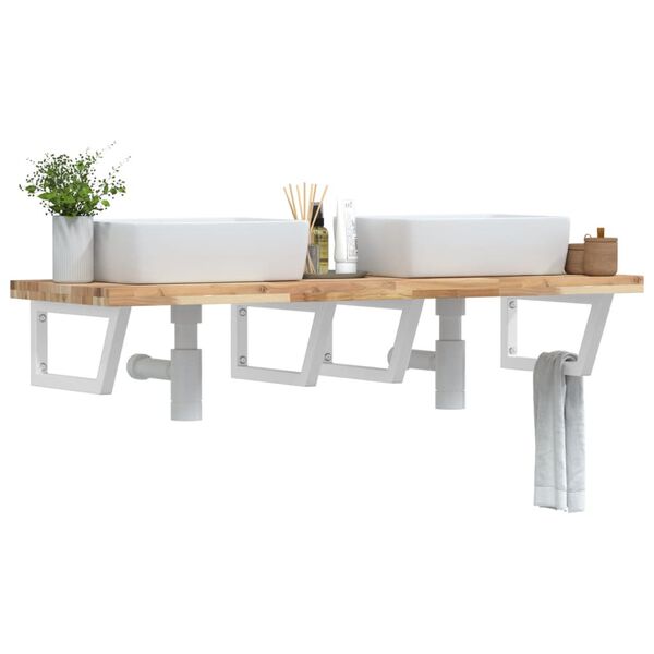 vidaXL Basin Shelf Wall Mounted Steel and Solid Wood Acacia
