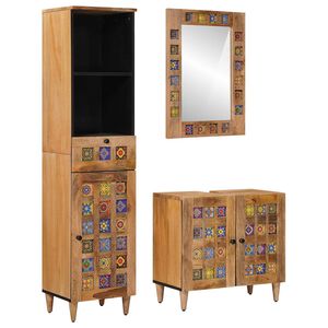 vidaXL Bathroom Furniture Set with Door 3 pcs Natural Solid Mango Wood
