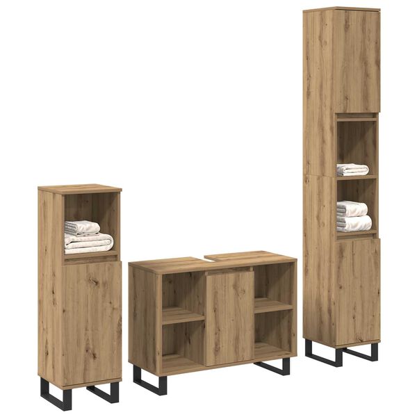 vidaXL Bathroom Furniture Set with Storage 3 pcs Brown Engineered wood