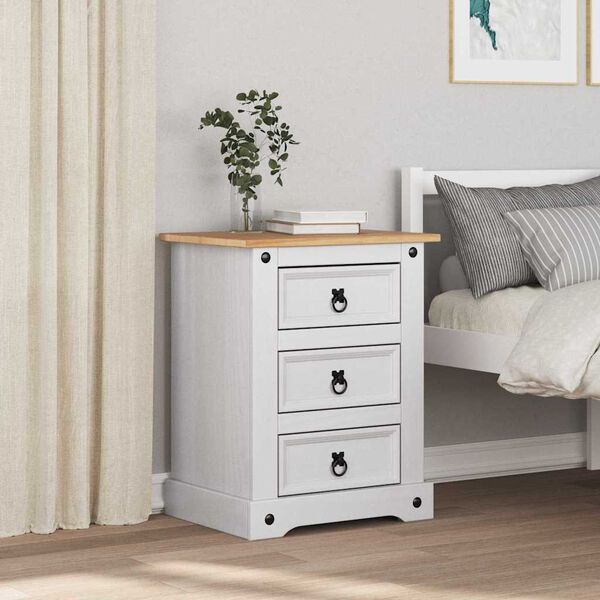 vidaXL Bedside Table with Drawer White 53 x 39 x 66 cm Solid Pine Wood
