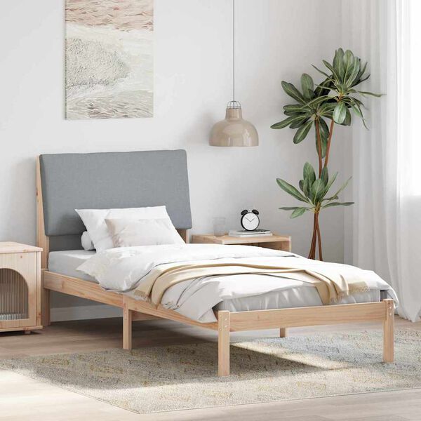 vidaXL Bed frame Brown and light grey 90 x 200 cm Solid pine wood