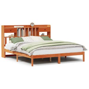 vidaXL Bookcase Bed without Mattress Wax Brown 200x200 cm Solid Wood Pine