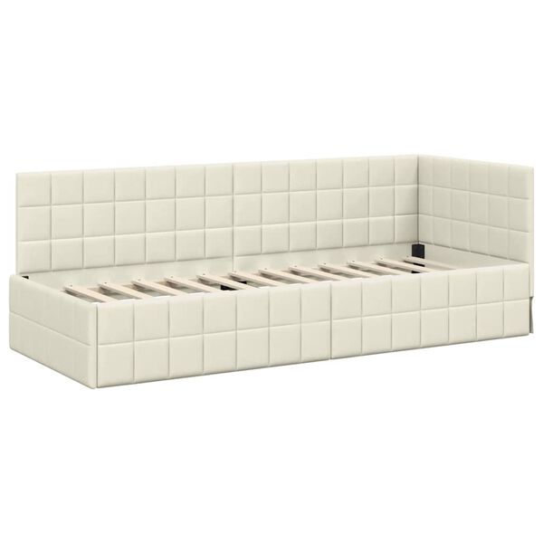 vidaXL Corner Bed Frame with Headboard Cream 80 cm x 200 cm Velvet