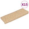 vidaXL Stair Mat | Set of 15 | Light brown | 91% Polypropylene, 9% Polyester