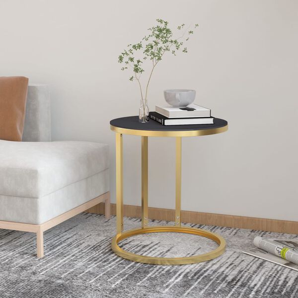 vidaXL Side Table Gold and Black 45 cm Tempered Glass