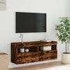 vidaXL TV Wall Cabinet with LED Lights Smoked Oak 100x30x40 cm
